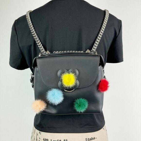 Fendi NWT Back to School Mini Mink Pompom Backpack/Crossbody Bag - Picture 1 of 12